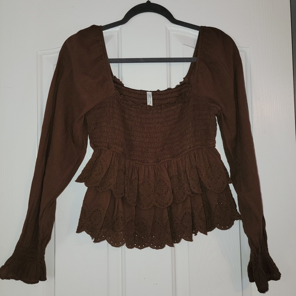 American Eagle Outfitters Tops - American Eagle Outfitters Chocolate Ruffle Blouse